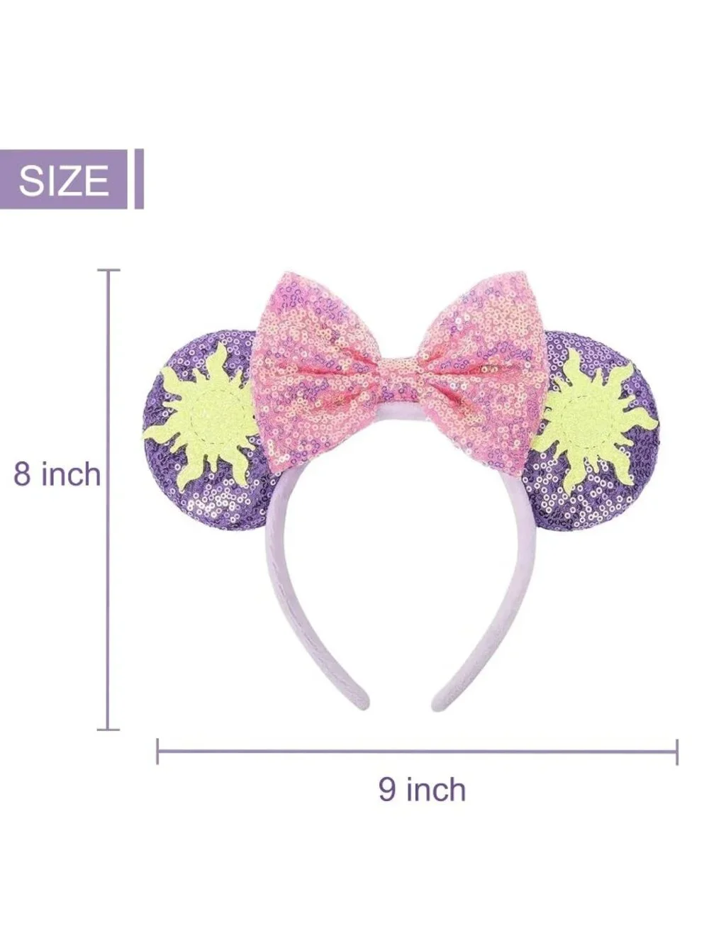Women Purple Sequin Polyester Shiny Bows Mickey Mouse Headband